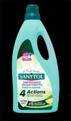 Felület tisztító-és fertőtlenítőszer, 1 l, SANYTOL "4 Actions", lime