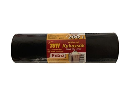 Szemeteszsák, extra erős, 200 l, 10 db, 95x120 cm, 32 µ, TUTI "Extra", fekete